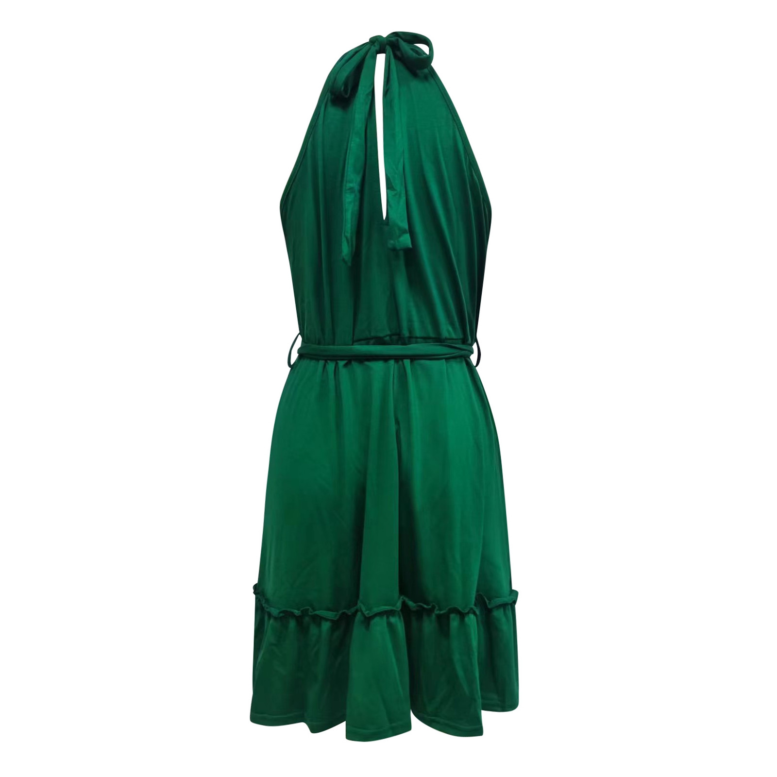 thumbnail image 4 of Vestido sin mangas con cinturón para mujer: diseño informal y elegante, detalles plisados, color liso, versátil para primavera/verano., 4 of 5